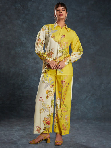 Adorable Yellow Floral Printed Linen Casual Wear Co-Ord Set